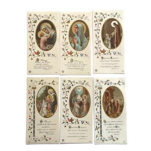 Set of 6 Antique French Holy Cards – First Communion Souvenir – 1950s Catholic Ephemera