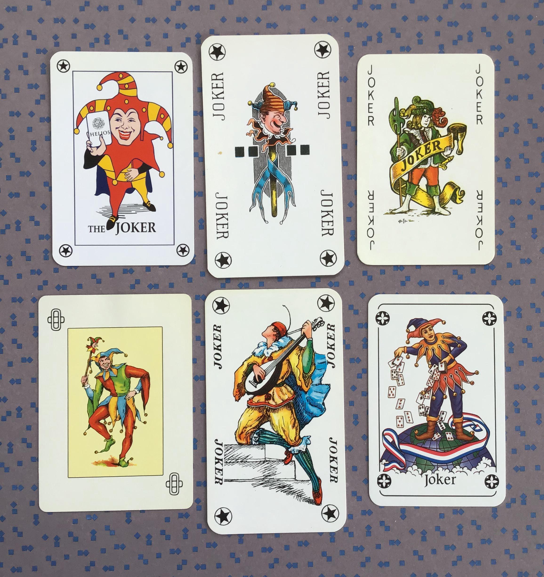 Set of 6 Vintage Joker Playing Cards – European Jesters, Mid-20th