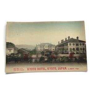 Antica cartolina dell'hotel di Kyoto - Giappone - colorata a mano - primi anni del 1900