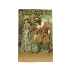 Antieke romantische ansichtkaart - Scène hofmakend stel - Vintage handgekleurde kaart - ongebruikt