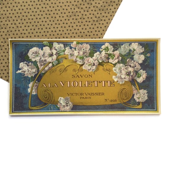 フランス　アンティーク　サボンラベルセットSavon ＊Violettes ＊ Antique French Soap Label – Violet Flower Label – Victor Vaissier