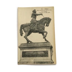 Cartão postal francês vintage • Estátua equestre de Joana d'Arc • Monumento de Orleans por Foyatier - Objetos colecionáveis franceses