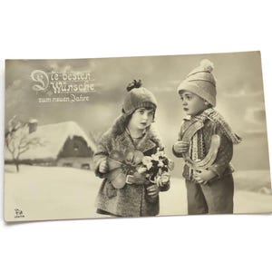 Vintage Deutsche Postkarte – Neujahr Kinder Szene – Antike Ephemera c.1910s
