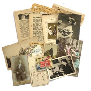 French Ephemera Bundle: 65+ Vintage Papers, Postcards, Stamps - Junk Journal Supply