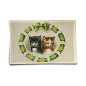 Gravure française antique de chat - éphémères de chatons victoriens - carte publicitaire lithographique