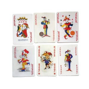 Vintage Joker Playing Cards – Lot of 6 Mixed Jesters, 1970s–1990s
