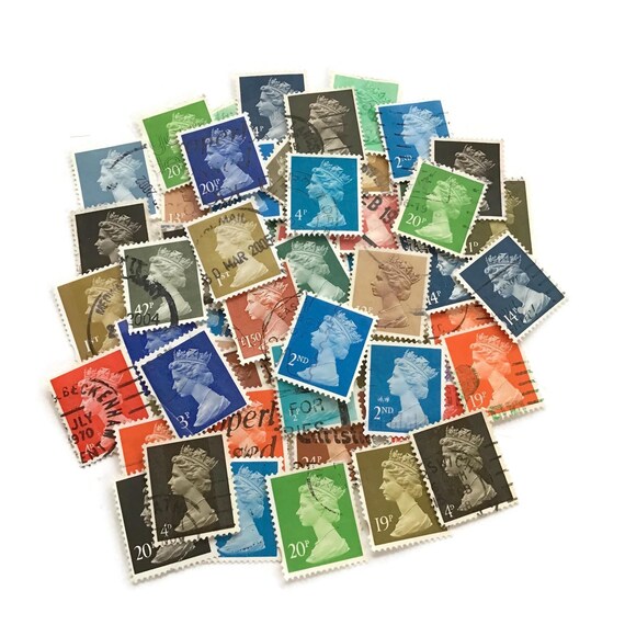 Vintage Queen Elizabeth II Stamps: British Machin Definitives, Mixed Colors