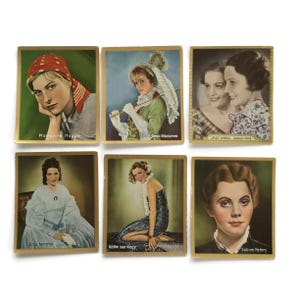 Cartes d&#39;art vintage des années 30 : portraits de stars de cinéma teintés à la main, lot de 6