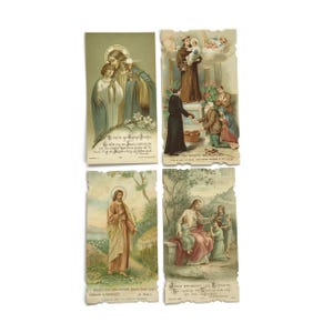 Cartes sacrées religieuses vintage – Lot de 4 – Sacré-Cœur, saints et bénédictions