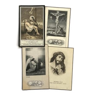 Cartões religiosos católicos antigos, oração e luto (conjunto de 4, décadas de 1930 a 1950)
