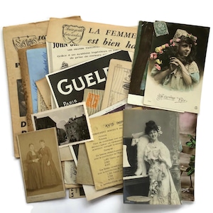 Pacchetto di effimeri francesi d'epoca - Oltre 65 foto antiche, cartoline, documenti, pubblicità - Lotto di carta mista - Pacchetto di effimeri di diario vintage