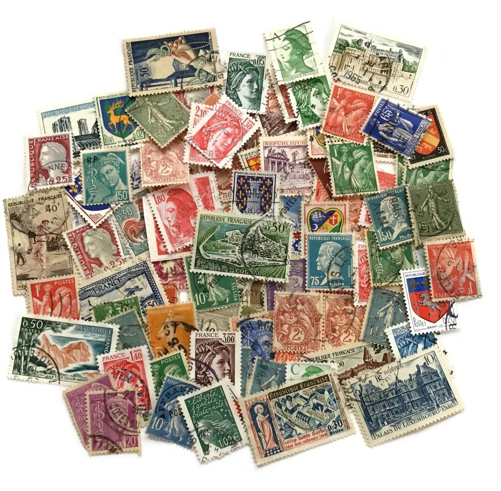 Vintage French Postage Stamps – Mid-Century Mixed Designs – Lot of 25, 50 or 100