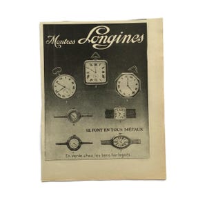 1920s–30s Longines Watch Advertisement – Original French Magazine Advert – Vintage Horology Ephemera for Collectors
