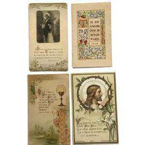Set di 4 antiche immagini sacre francesi – Gesù, Sacro Cuore ed Eucaristia – Effimere religiose dal XIX all'inizio del XX secolo