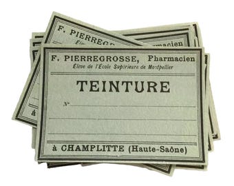 Antique French Pharmacy Labels – Teinture – Apothecary Ephemera c.1900s Set of 10