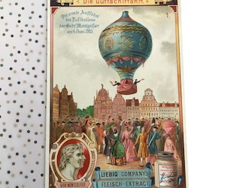 Montgolfier-heteluchtballon Liebig Trade Card (1783 vintage print)
