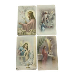 Ensemble de 4 cartes de vœux vintage pour la première communion - Belgique, 1950