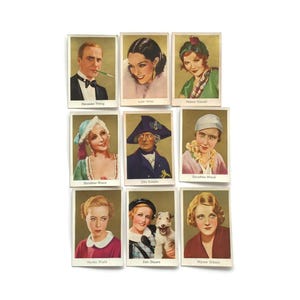 Tarjetas de intercambio de estrellas de cine de la década de 1930: actores clásicos de Hollywood y Europa