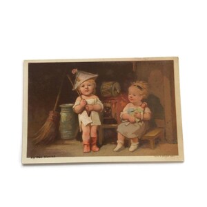 Antique French Trade Card – Au Bon Marché Paris – 1890s Children Illustration – Victorian Advertising Ephemera