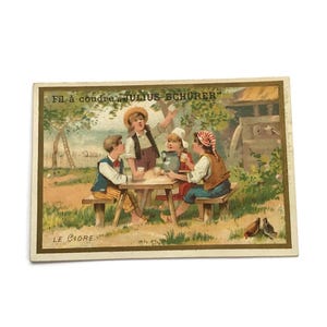 Vintage 1889 Französische Handelskarte - Julius Schürer, Werbedruck, Bäuerliche Kinderszene