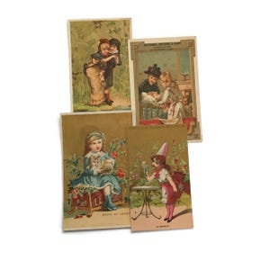 Kittens, Bonnets & Bedtime – Antique Victorian Children Advertising Cards (Set of 4)