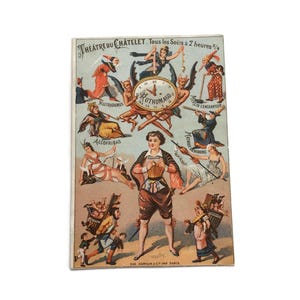 Tarjeta antigua de teatro francés: Rothomago en el Théâtre du Châtelet, París (c.1880)