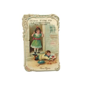Vintage Chicorée-Handelskarte - Une Chute, Williot Fils La Concorde, französischer Werbedruck
