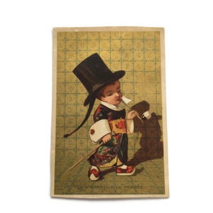 Cartão de visita francês antigo – Criança vitoriana com cartola – Objetos efêmeros humorísticos [anos 1800]
