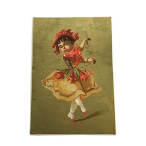 Antike Belle Époque Karte – Blumenmädchen im Tanzkostüm, französischer Chromo-Druck