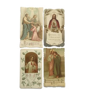 Set di 4 antiche immagini sacre francesi – Ricordi religiosi per la comunione e la cresima – Gesù e santi – Effimere cattoliche d'epoca