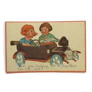 Carte postale vintage - Chauffeur for Life, jolie illustration comique - 1913 États-Unis