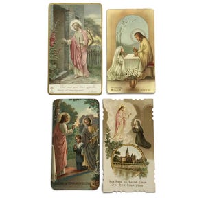 Set van 4 vintage religieuze heilige kaarten - eerste communie en kortstondige devotie