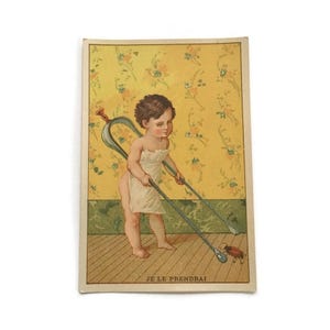 Trade Card – Victoriaanse babyvanger – antieke Franse lithografie 'Je le prendrai', ca. jaren 1890