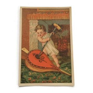 Antique French Trade Card – Victorian Child with Bellows, Paris c. 1890s