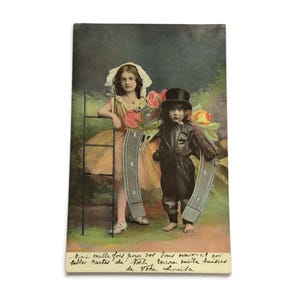 postale antique du nouvel an 1912 | Ramoneur et ballerine | Carte porte-bonheur allemande