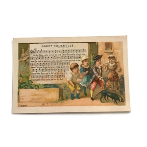 Vintage Franse handelskaart met bladmuziek – J’ai du Bon Tabac, kortstondige jaren 1890