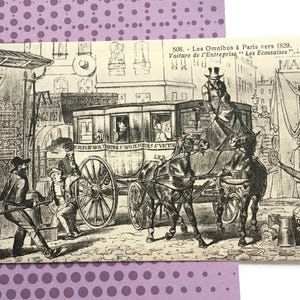 Cartolina Omnibus di Parigi – Scena del pullman “Les Écossaises”, 1829 Illustrazione del trasporto