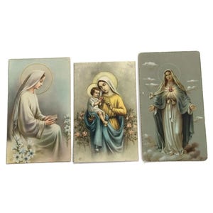 Set di 3 immagini sacre d'epoca – Vergine Maria con Bambino – Sacro Cuore – Stampate in Italia – Anni '40