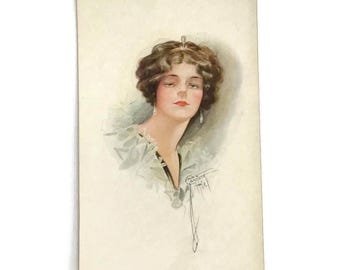 Carte postale vintage - Elégant portrait de femme par C.W. Barber