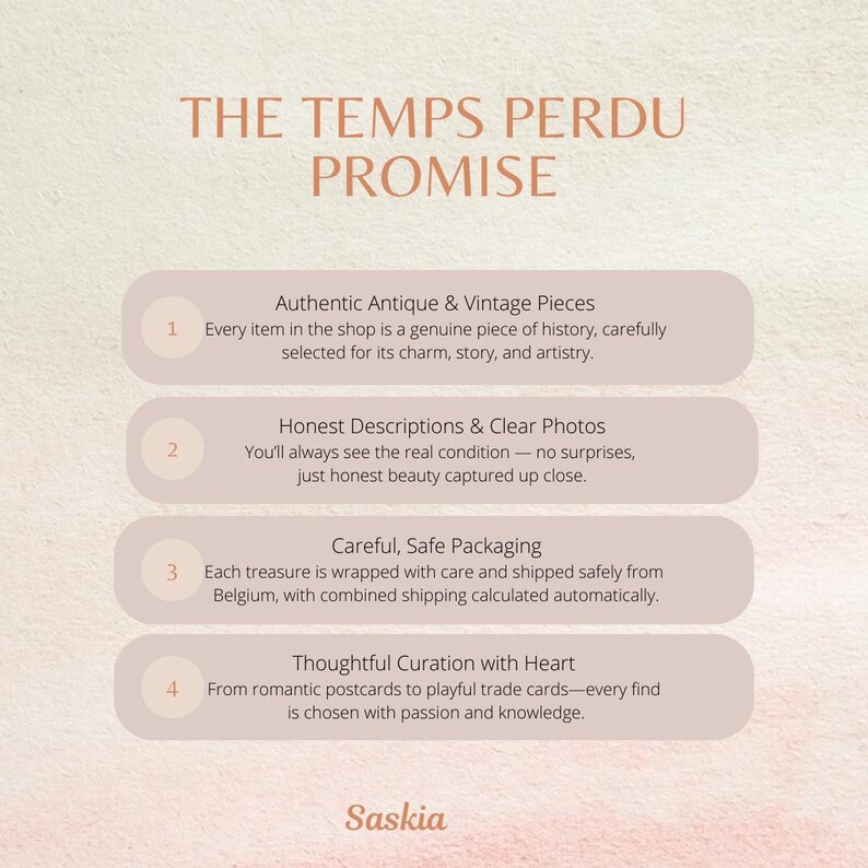The image is a list of promises made by a shop, detailing the items they offer and their commitment to providing a high-quality experience for their customers.