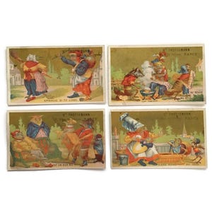 Talking Animals & Troublemakers – Antique Anthropomorphic Trade Cards (Set of 4)