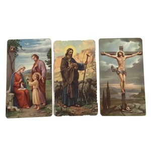 Set di 3 immagini sacre italiane d'epoca: Sacro Cuore, Buon Pastore e Sacra Famiglia
