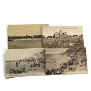 Cartes postales anciennes de plage, France - Lot de 4 scènes côtières - Lot de photographies vintage de bord de mer