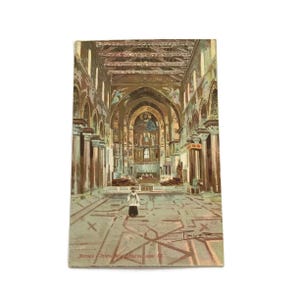 Carte postale italienne vintage - Intérieur de la cathédrale de Monreale - Estampe du début du XXe siècle