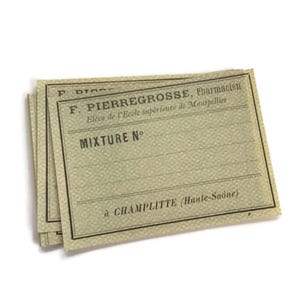 Étiquettes de pharmacie françaises anciennes – Numéro de mélange – Éphémères d'apothicaire vers 1900, Lot de 10