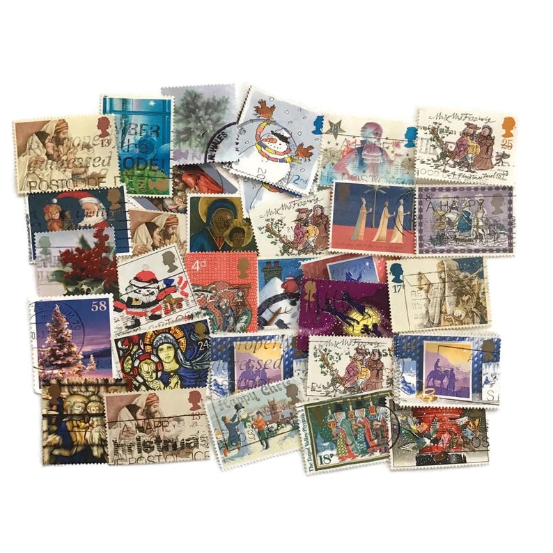 Vintage Christmas Stamps – Holiday Ephemera from UK & World – 1960s–2000s Mixed Lot (50) image 2