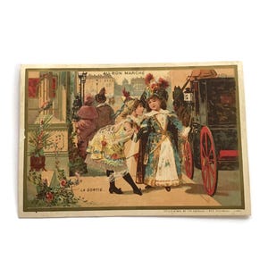 Vintage Trade Card - Au Bon März, Elegante Kutschenszene, Französische Werbung, Ephemera