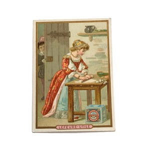 Cartão de visita francês antigo – Biscoitos Lefèvre-Utile – Cena de cozinha de conto de fadas