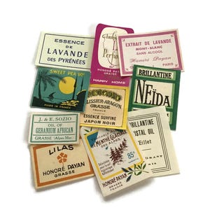Vintage French Perfume & Cosmetic Labels – Set of 10 | Antique Ephemera from Grasse