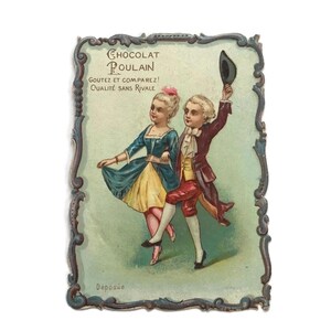 Antique French Trade Card – Dancing Couple – 19th Century Advertising Print